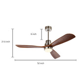 Modern Wood Blade LED Ceiling Fan Lamp with Remote Control and Intelligent Dimming Frequency Conversion