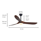 Vintage Solid Wood 52 Inch Ceiling Fan with Lights Dimmable LED Silent DC Motor Remote Control