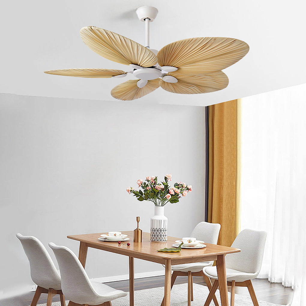 Tropical Palm Leaf 52 Inch Flush Mount Ceiling Fan with Silent Inverter Motor and Remote Control
