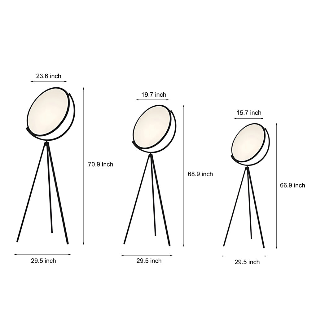 Modern Black Tripod Floor Lamp with Rotating LED Disc and Acrylic Diffuser for Bedroom and Living Room