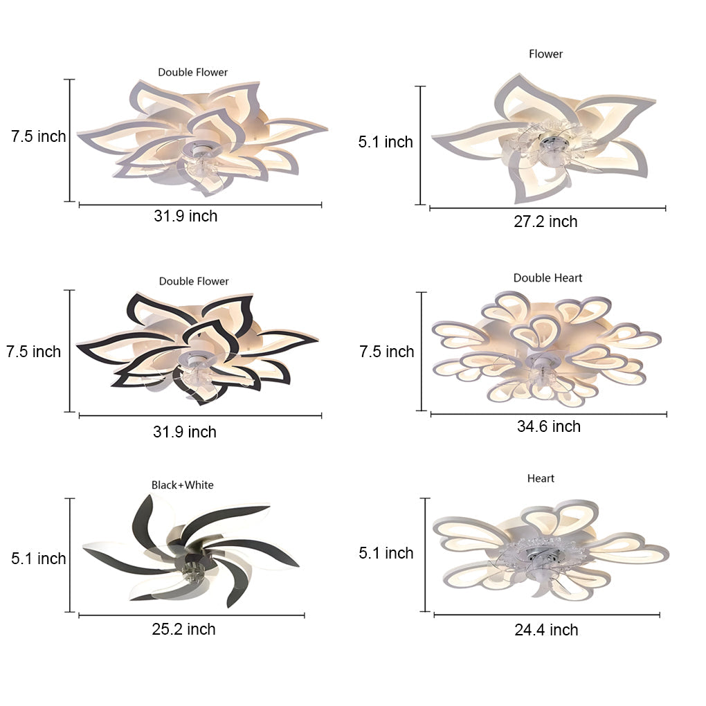 Modern Nordic Flower Shaped LED Ceiling Fan with Three Step Dimming and Timed Shutdown