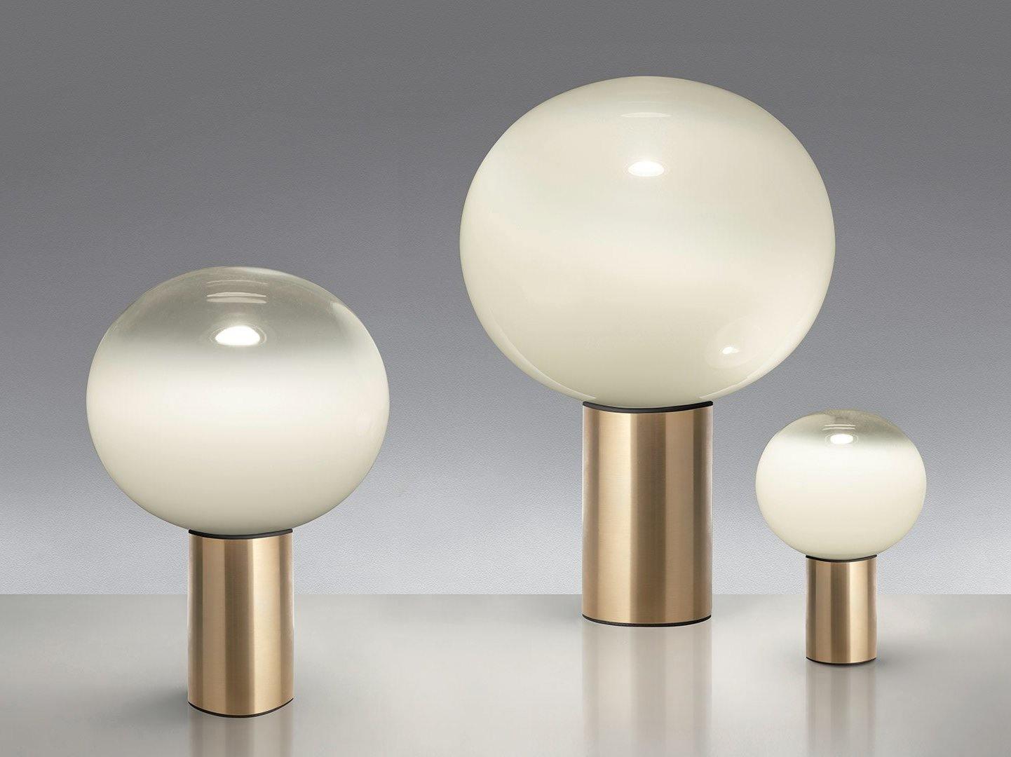 Modern Laguna Spherical Hand Blown Glass Table Lamp with Gold Aluminum Base