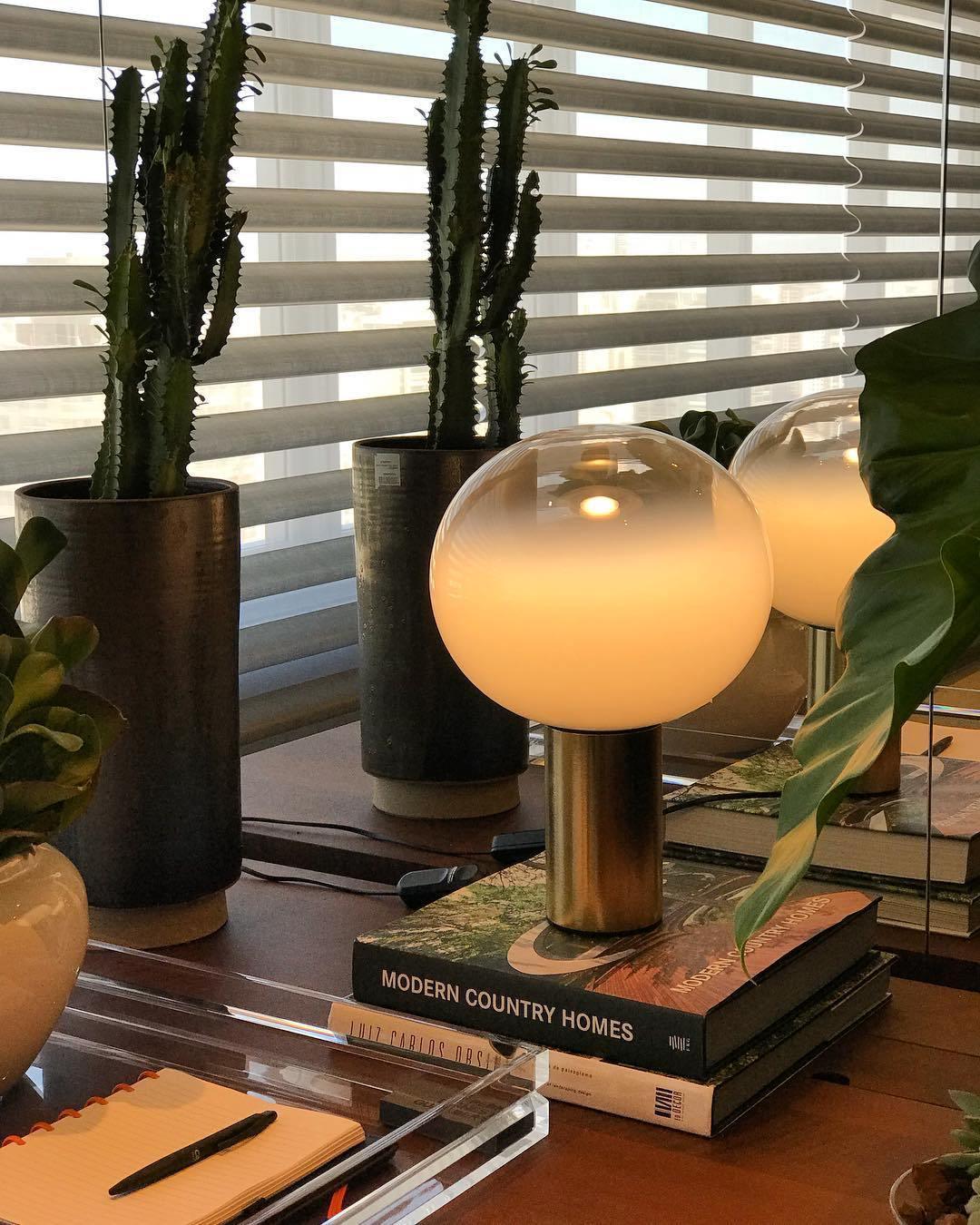 Modern Laguna Spherical Hand Blown Glass Table Lamp with Gold Aluminum Base