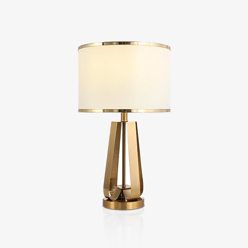 Laila Antique Gold Table Lamp with Ivory Fabric Shade and Curved Metal Base