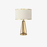 Laila Antique Gold Table Lamp with Ivory Fabric Shade and Curved Metal Base