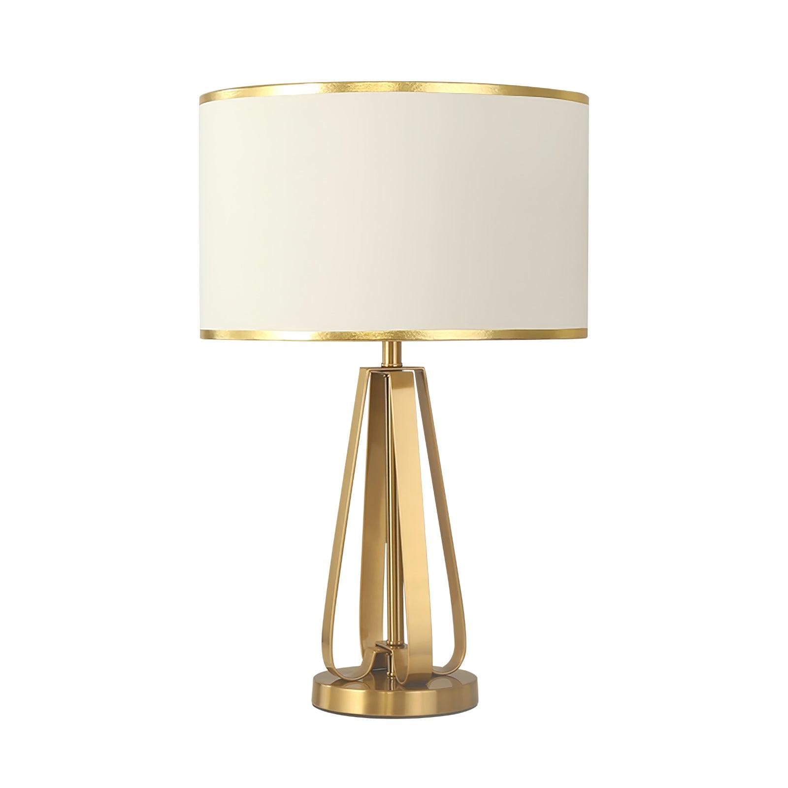 Laila Antique Gold Table Lamp with Ivory Fabric Shade and Curved Metal Base