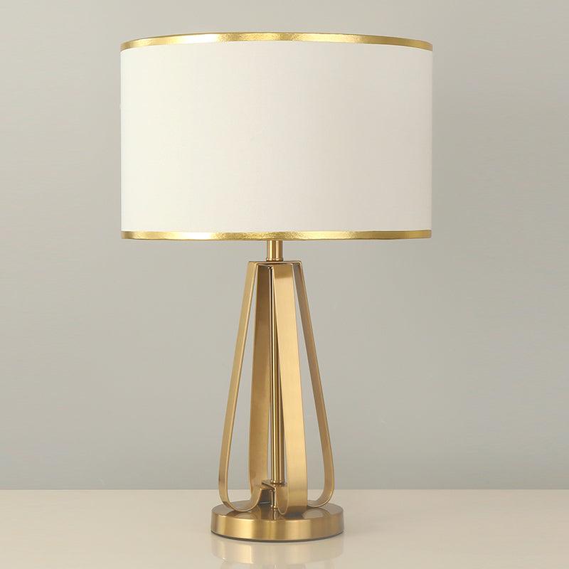 Laila Antique Gold Table Lamp with Ivory Fabric Shade and Curved Metal Base