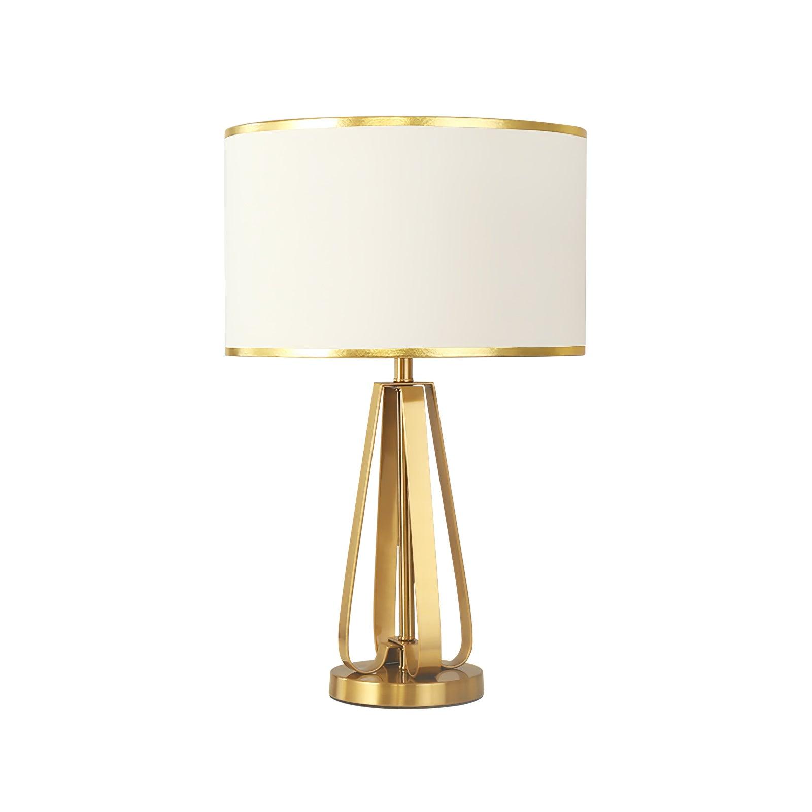 Laila Antique Gold Table Lamp with Ivory Fabric Shade and Curved Metal Base