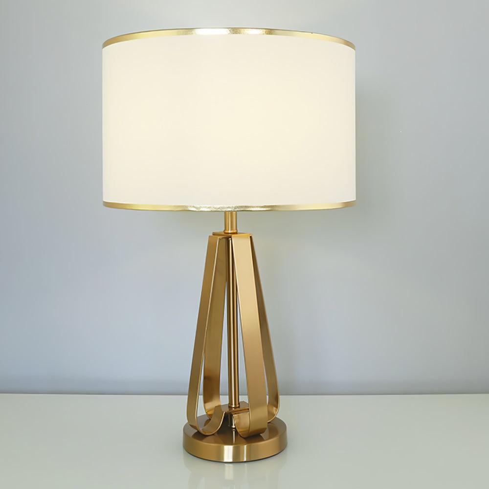 Laila Antique Gold Table Lamp with Ivory Fabric Shade and Curved Metal Base