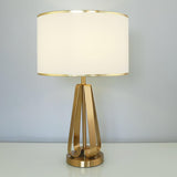 Laila Antique Gold Table Lamp with Ivory Fabric Shade and Curved Metal Base