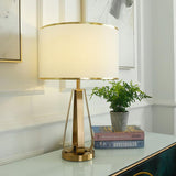 Laila Antique Gold Table Lamp with Ivory Fabric Shade and Curved Metal Base