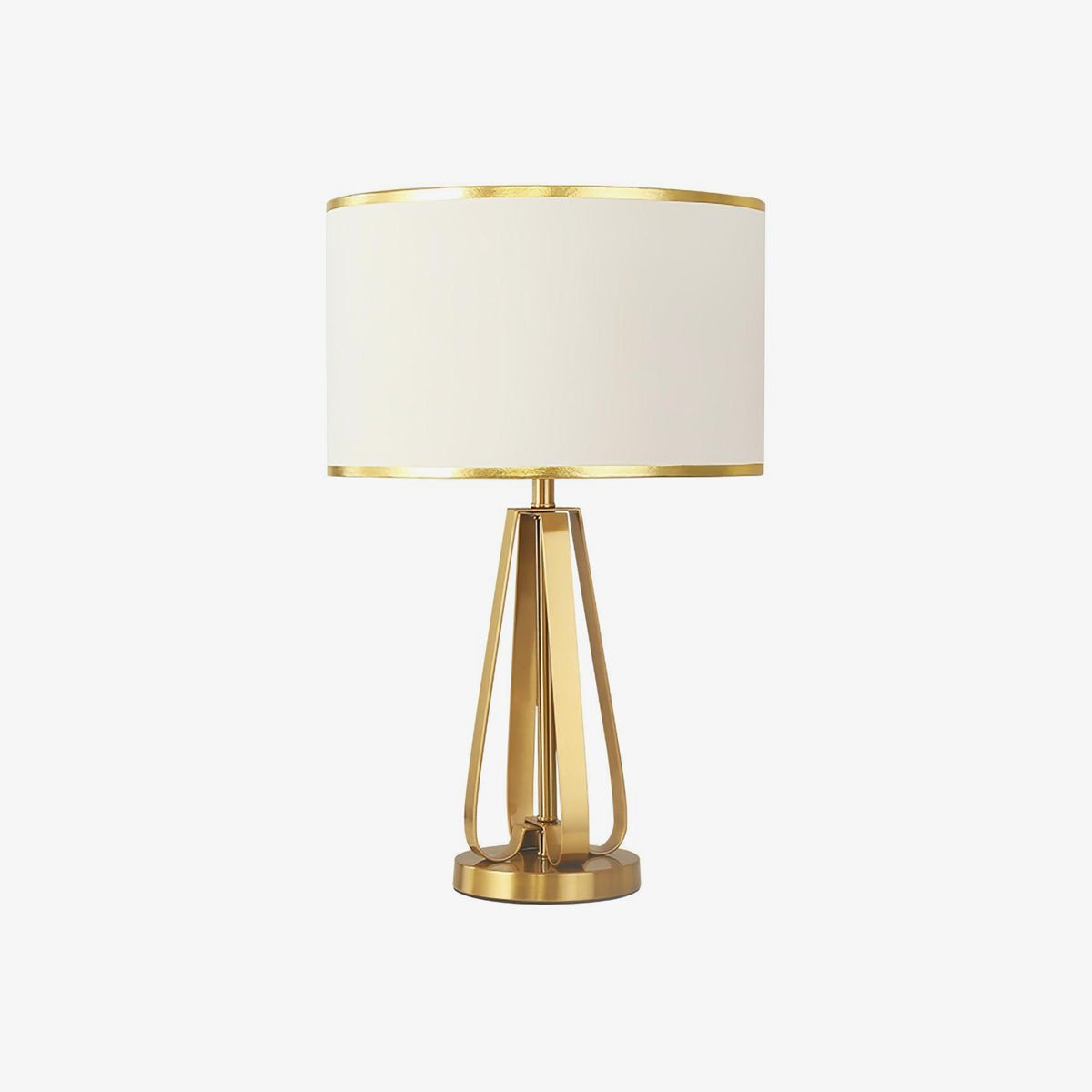 Laila Antique Gold Table Lamp with Ivory Fabric Shade and Curved Metal Base