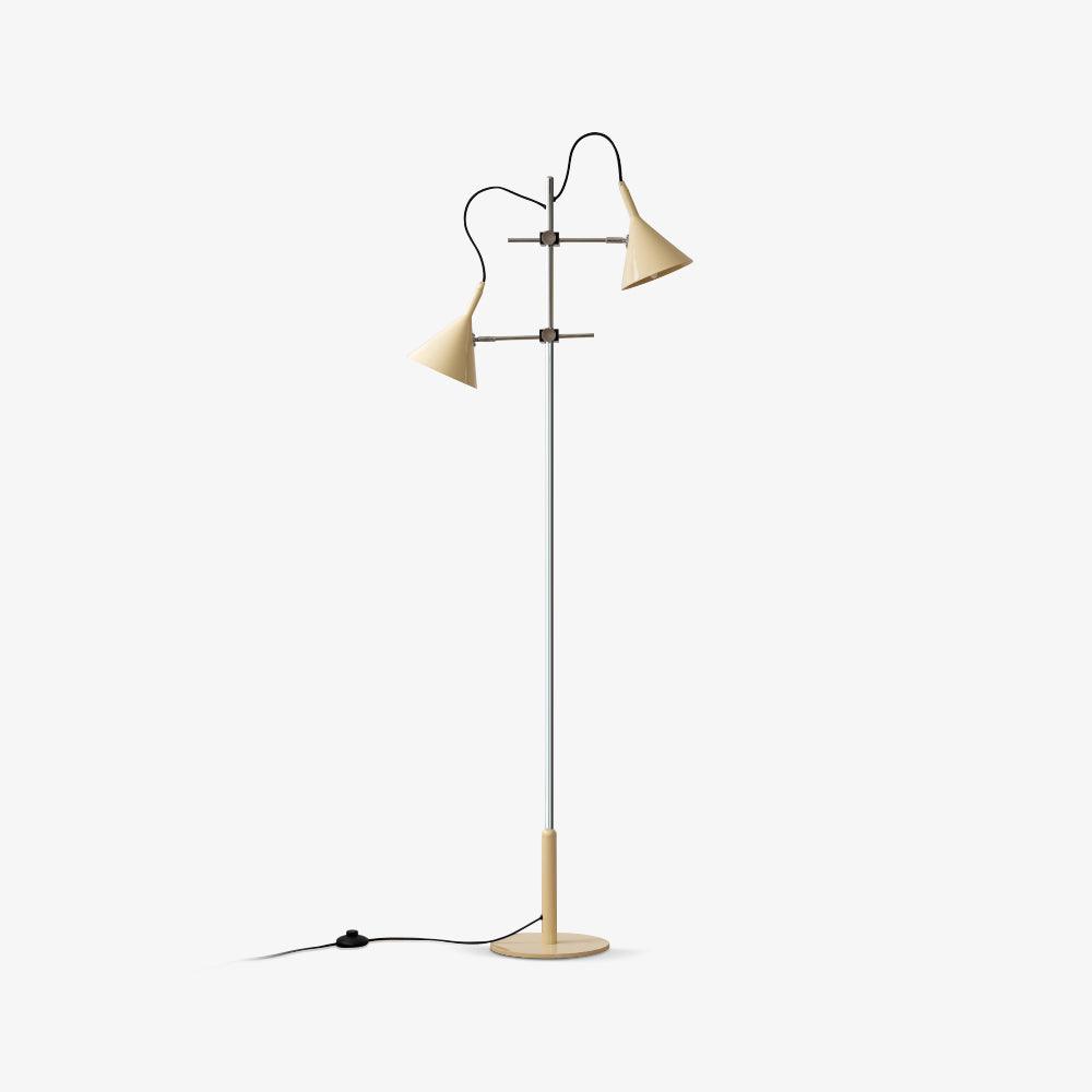 Modern Laiton Floor Lamp with Adjustable Arms Chrome Finish and Beige Fabric Shade