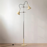 Modern Laiton Floor Lamp with Adjustable Arms Chrome Finish and Beige Fabric Shade