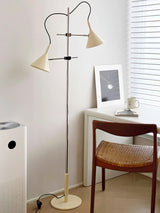 Modern Laiton Floor Lamp with Adjustable Arms Chrome Finish and Beige Fabric Shade