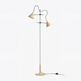 Modern Laiton Floor Lamp with Adjustable Arms Chrome Finish and Beige Fabric Shade