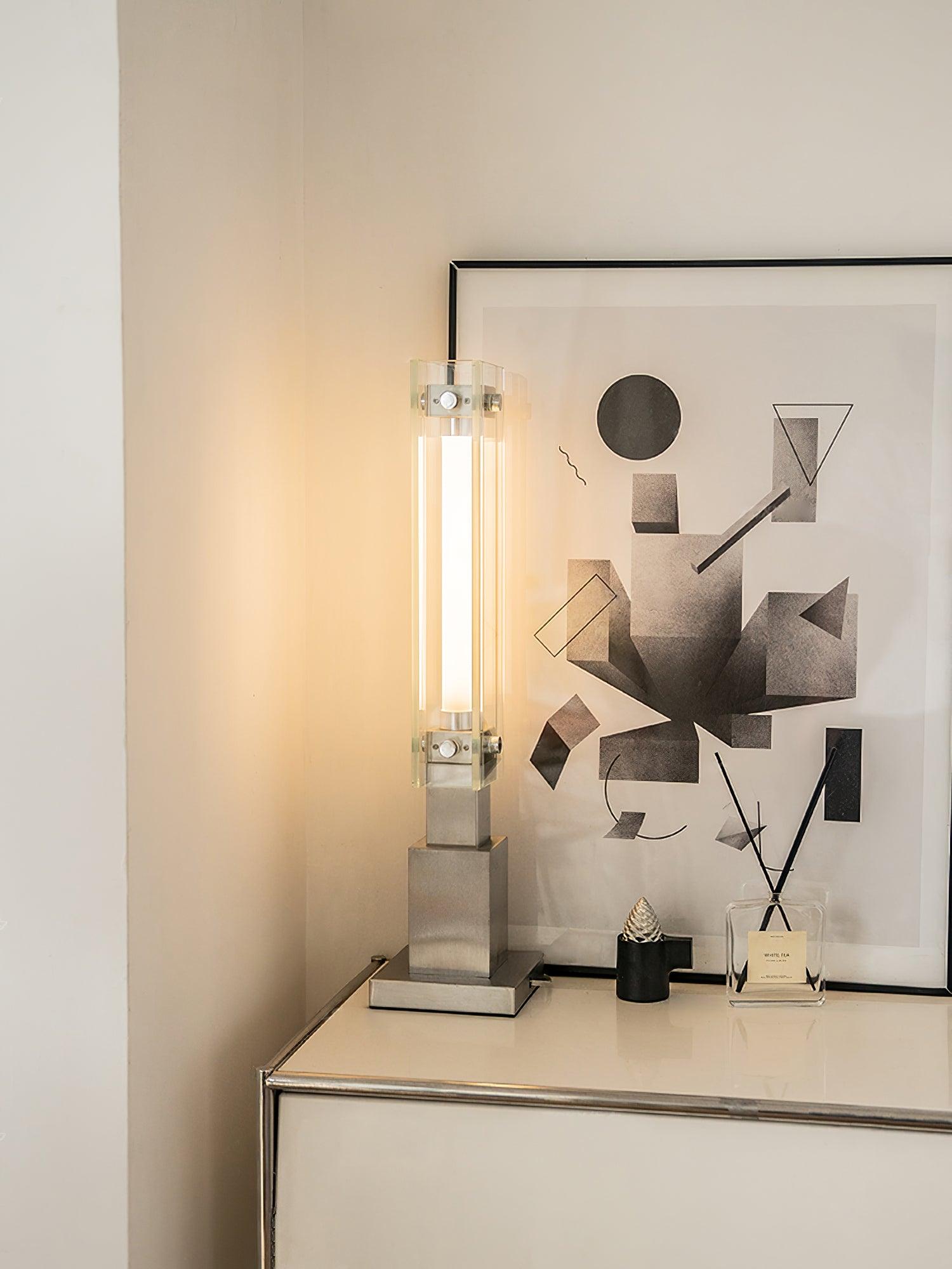 Modern LED Glass Table Lamp with Stainless Steel Base and Contemporary Minimalist Design
