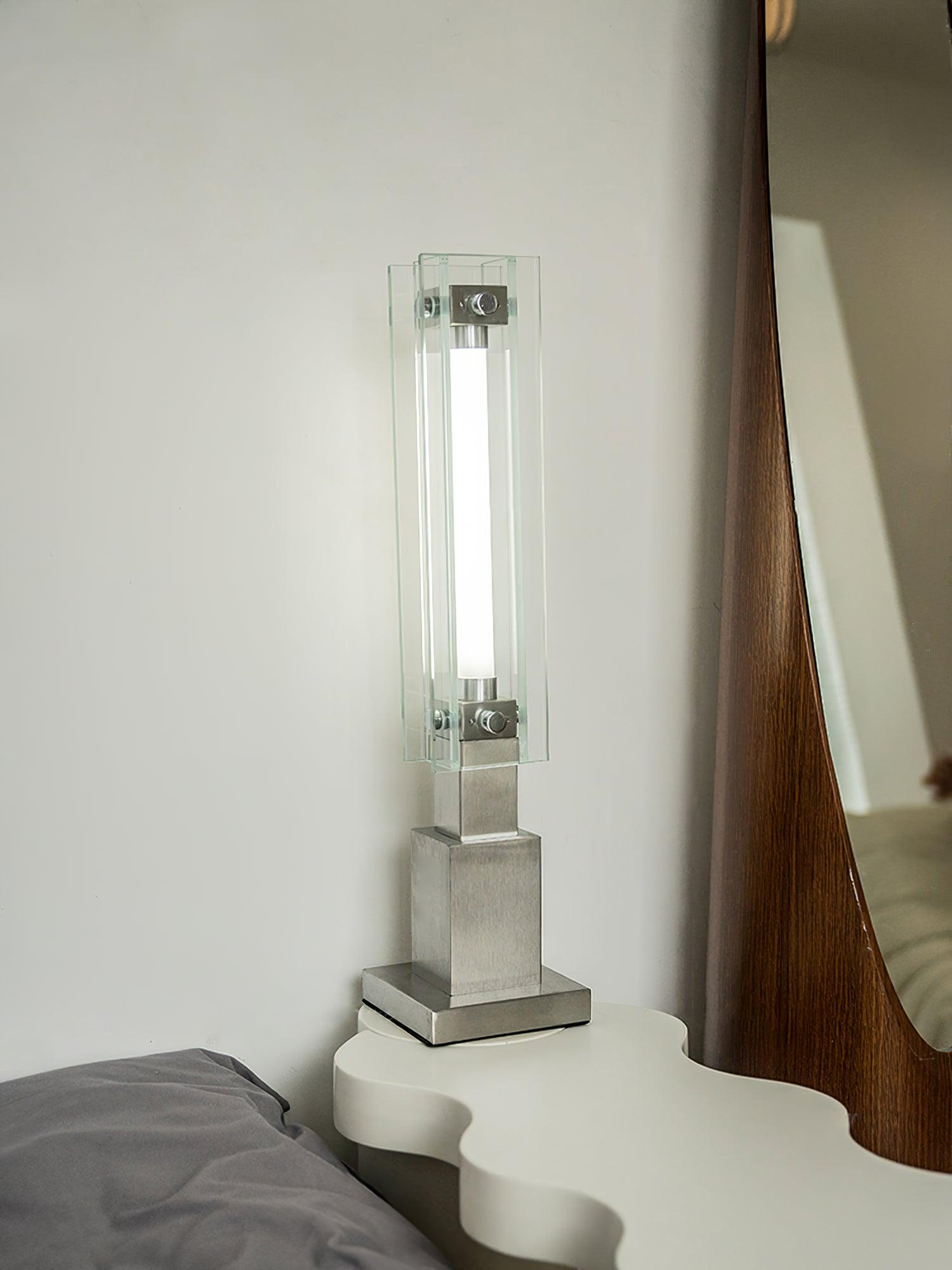 Modern LED Glass Table Lamp with Stainless Steel Base and Contemporary Minimalist Design