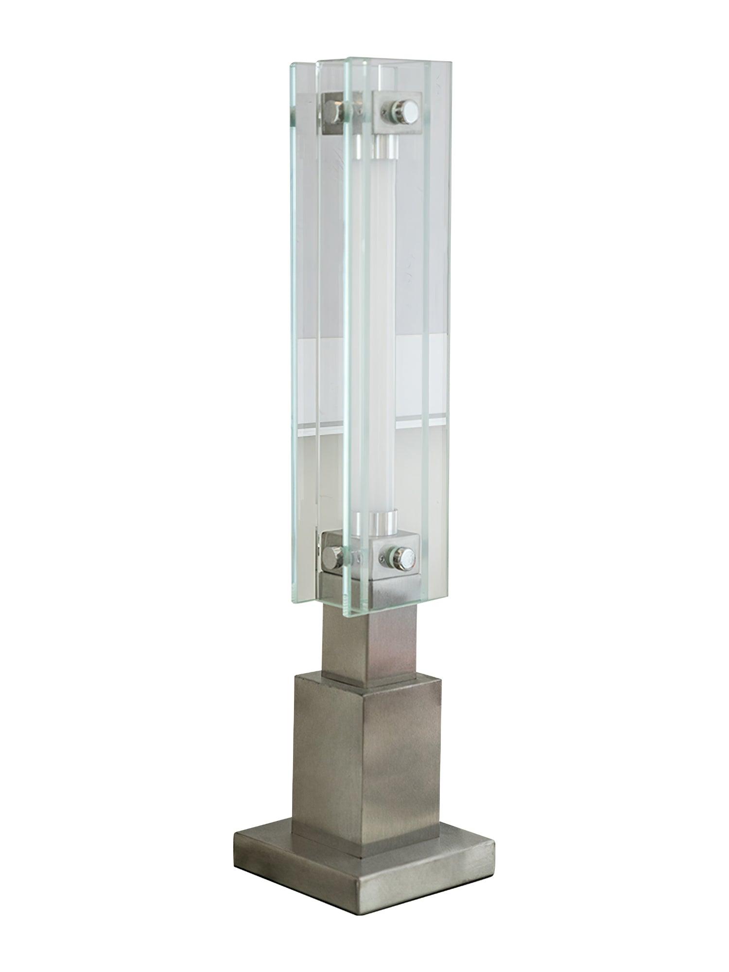 Modern LED Glass Table Lamp with Stainless Steel Base and Contemporary Minimalist Design