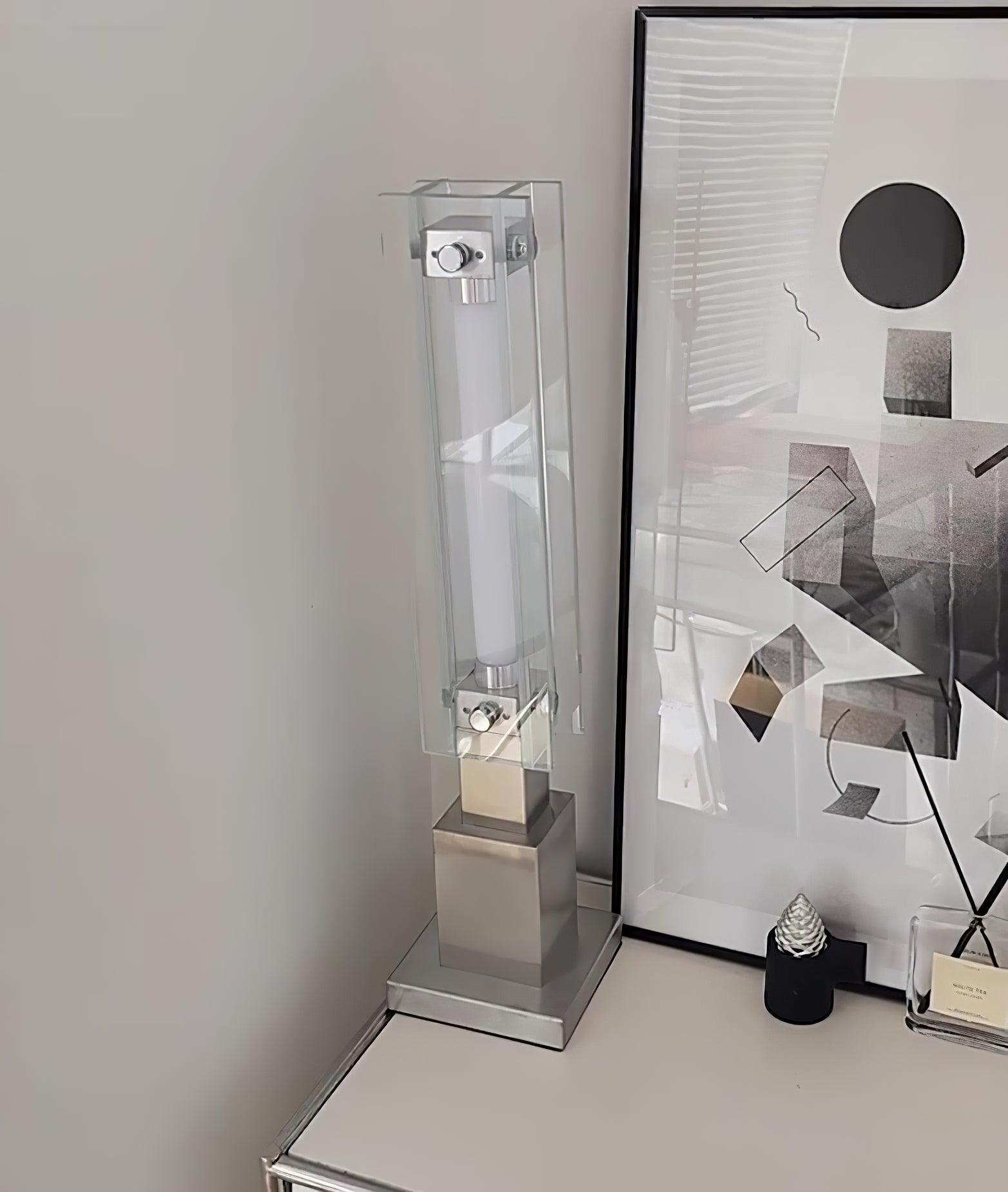 Modern LED Glass Table Lamp with Stainless Steel Base and Contemporary Minimalist Design
