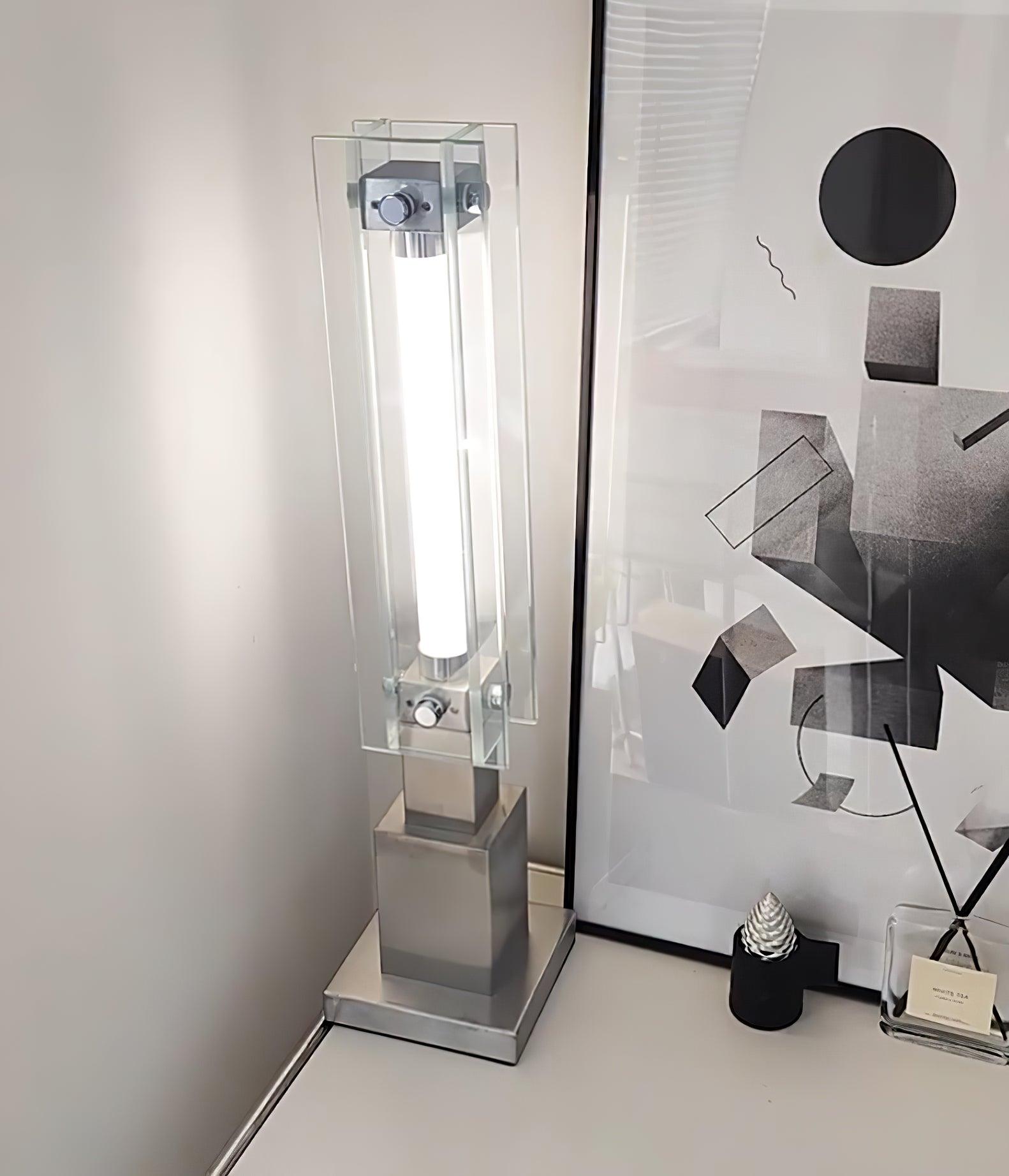 Modern LED Glass Table Lamp with Stainless Steel Base and Contemporary Minimalist Design