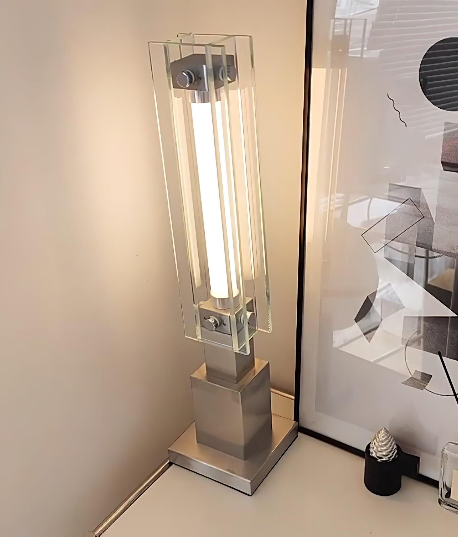 Modern LED Glass Table Lamp with Stainless Steel Base and Contemporary Minimalist Design