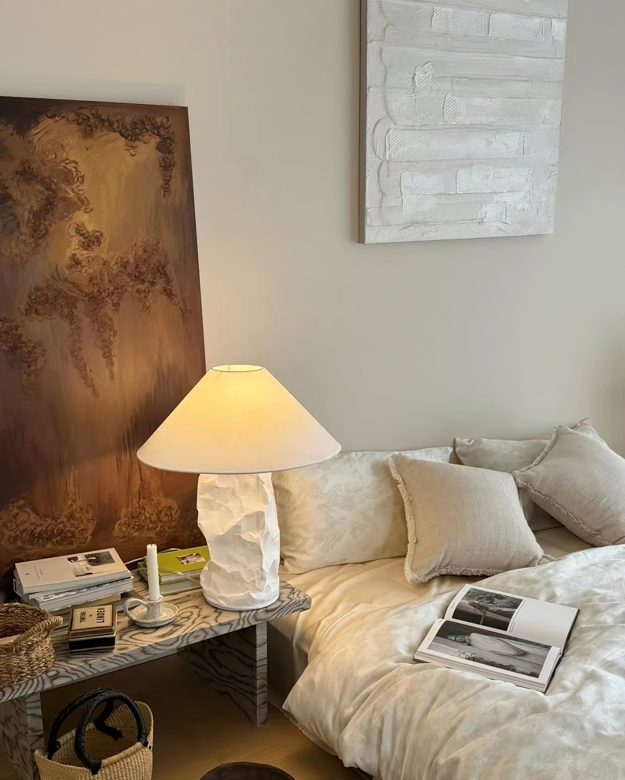 Modern Sculptural Dupont Paper Table Lamp for Contemporary Bedroom Lighting