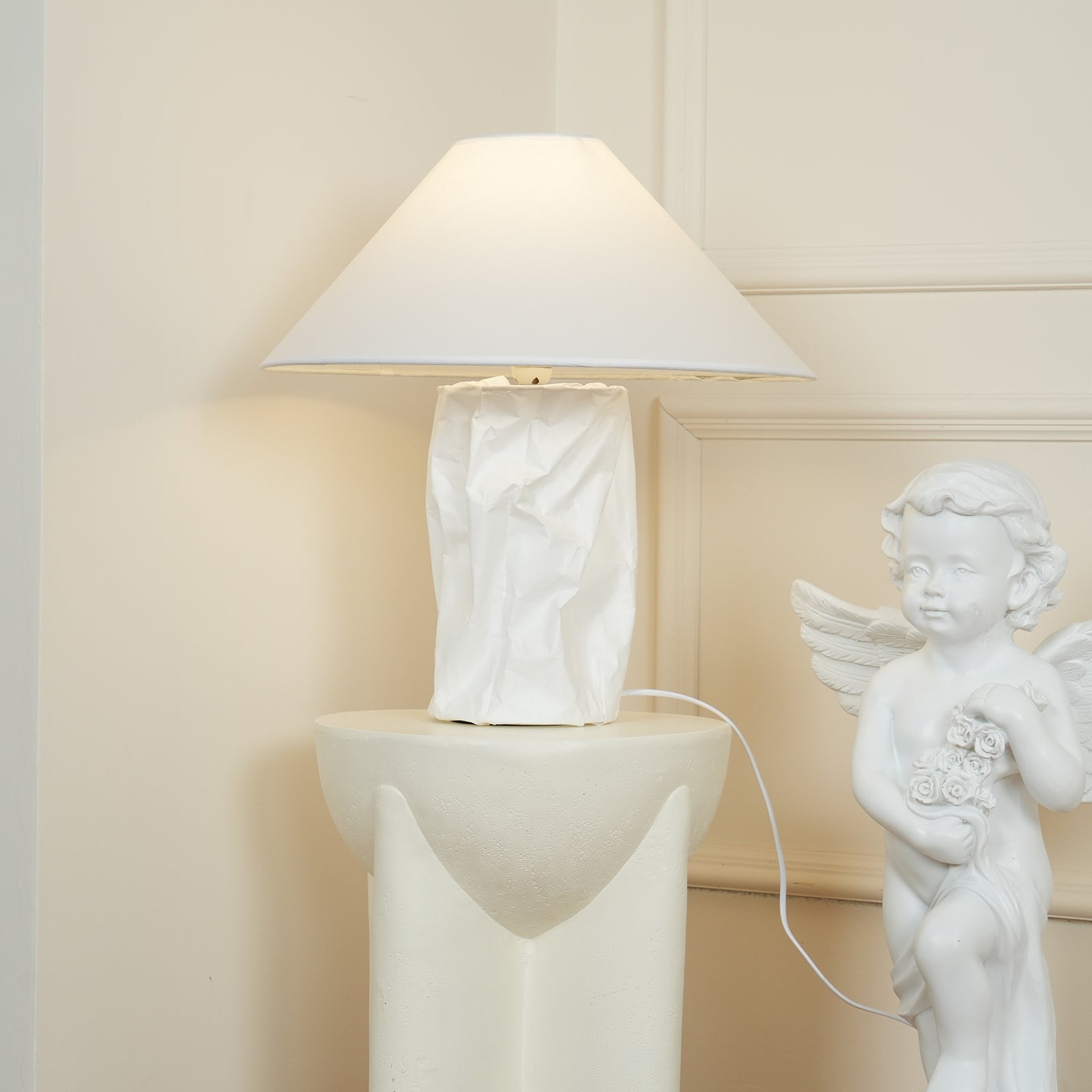 Modern Sculptural Dupont Paper Table Lamp for Contemporary Bedroom Lighting