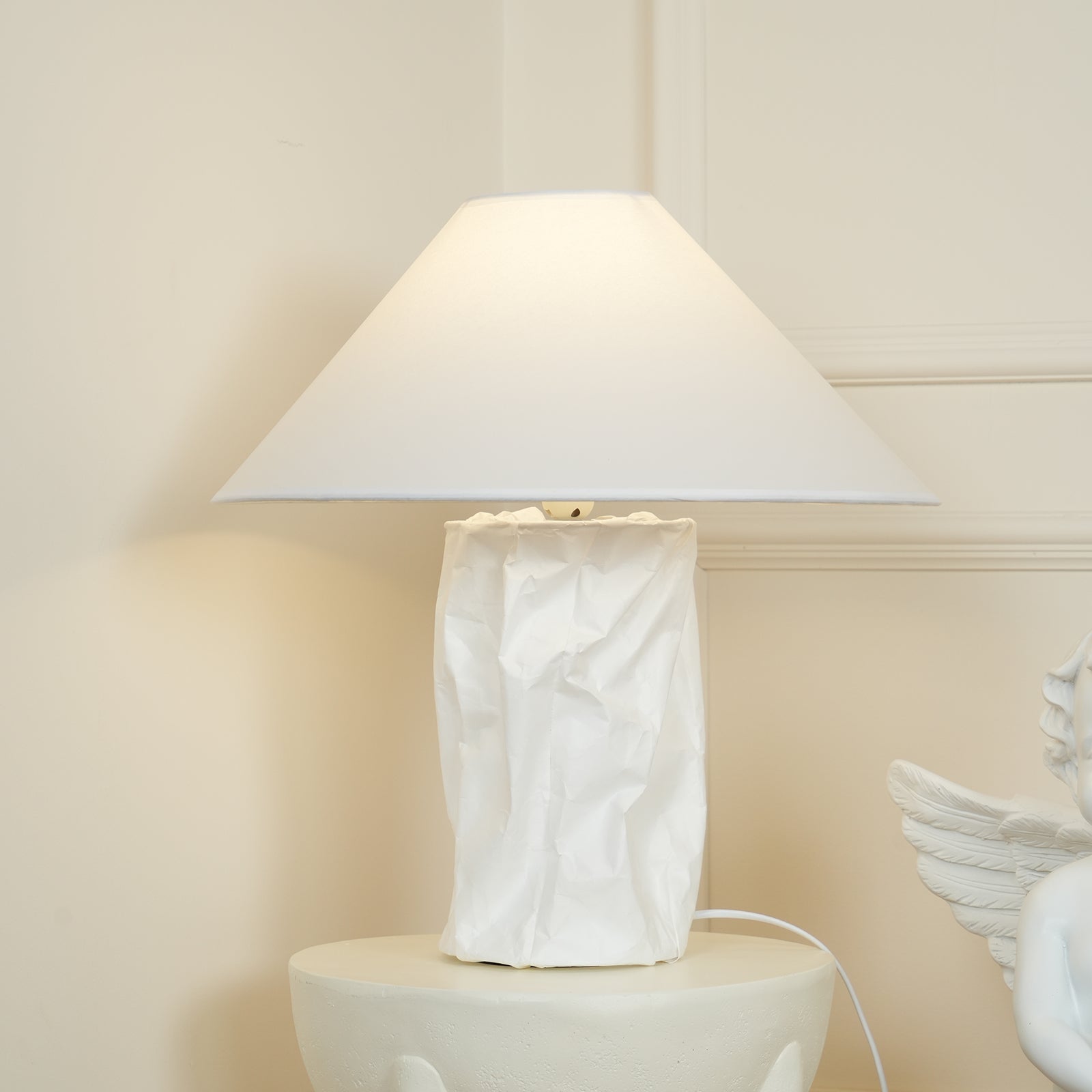 Modern Sculptural Dupont Paper Table Lamp for Contemporary Bedroom Lighting