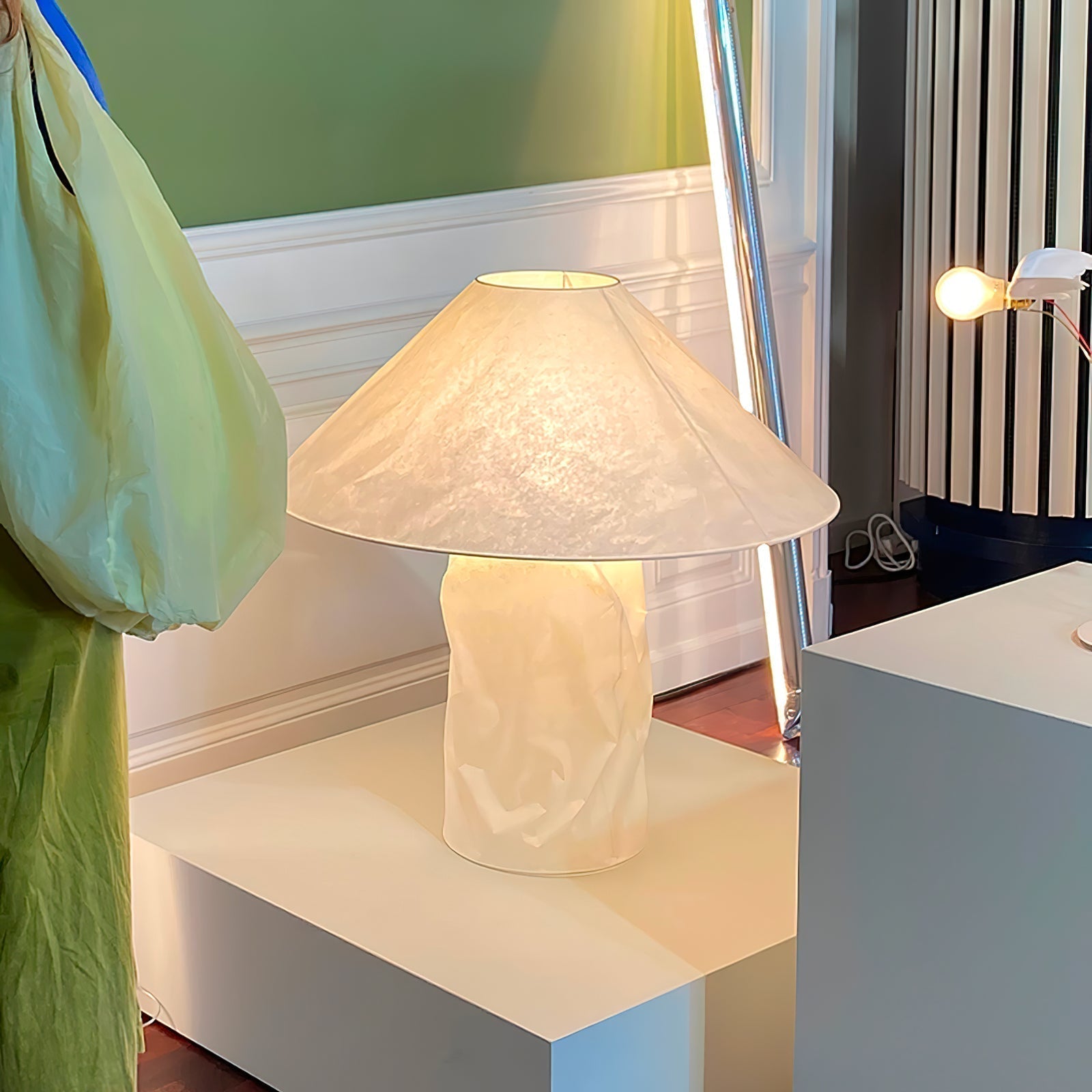 Modern Sculptural Dupont Paper Table Lamp for Contemporary Bedroom Lighting