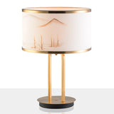 Artistic Modern Table Lamp with White Fabric Shade and Gold Geometric Accents for Living Room