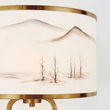 Artistic Modern Table Lamp with White Fabric Shade and Gold Geometric Accents for Living Room