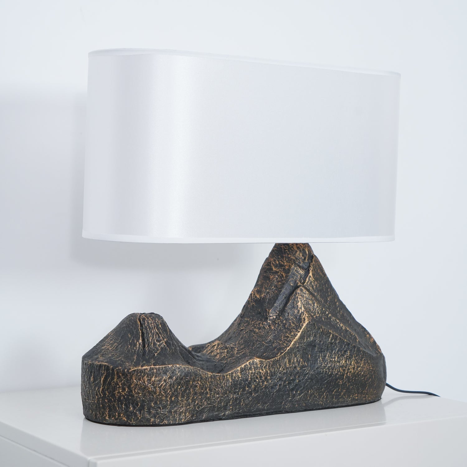 Artistic Landscape Side Table Lamp Resin Base with Fabric Shade Lighting