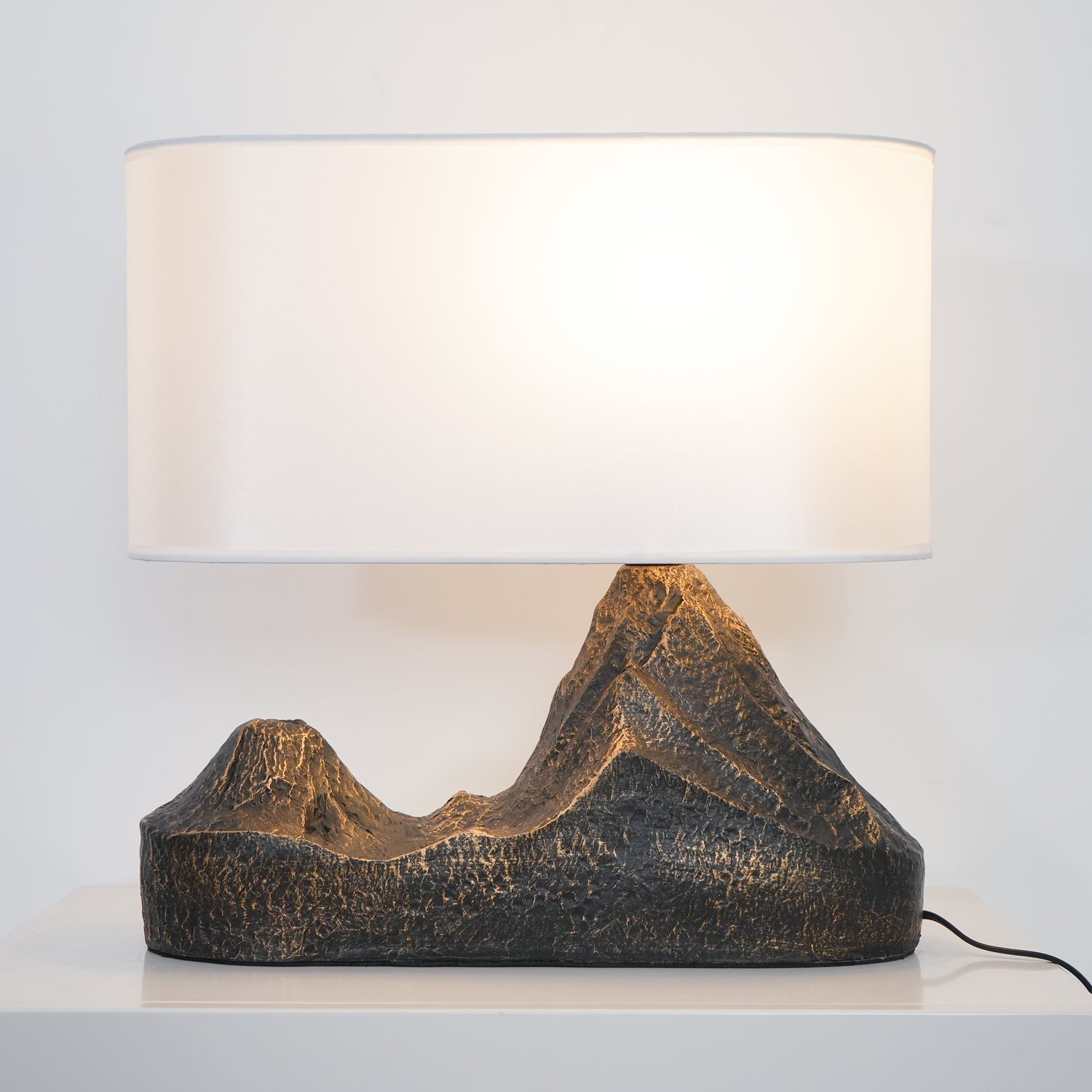 Artistic Landscape Side Table Lamp Resin Base with Fabric Shade Lighting