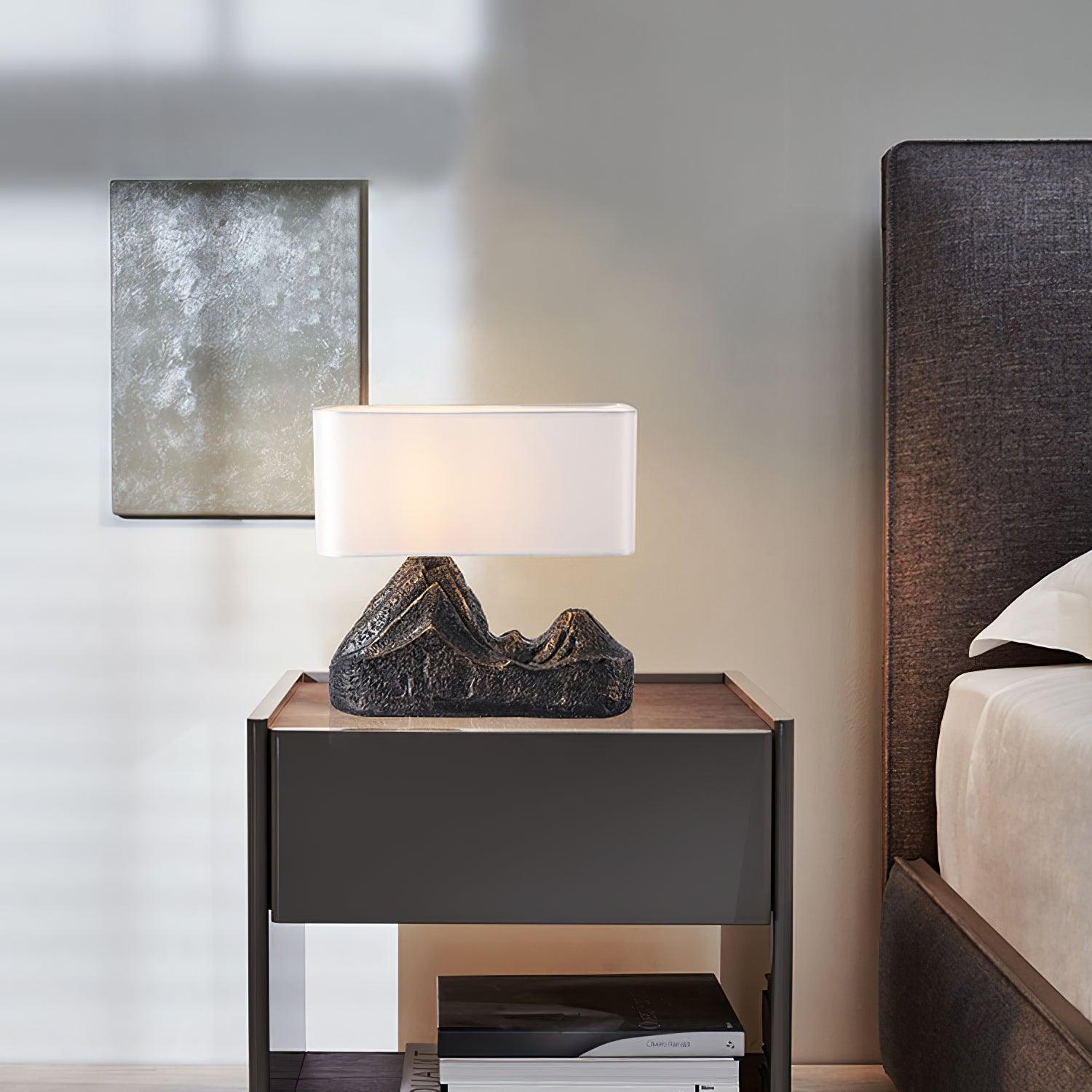 Artistic Landscape Side Table Lamp Resin Base with Fabric Shade Lighting