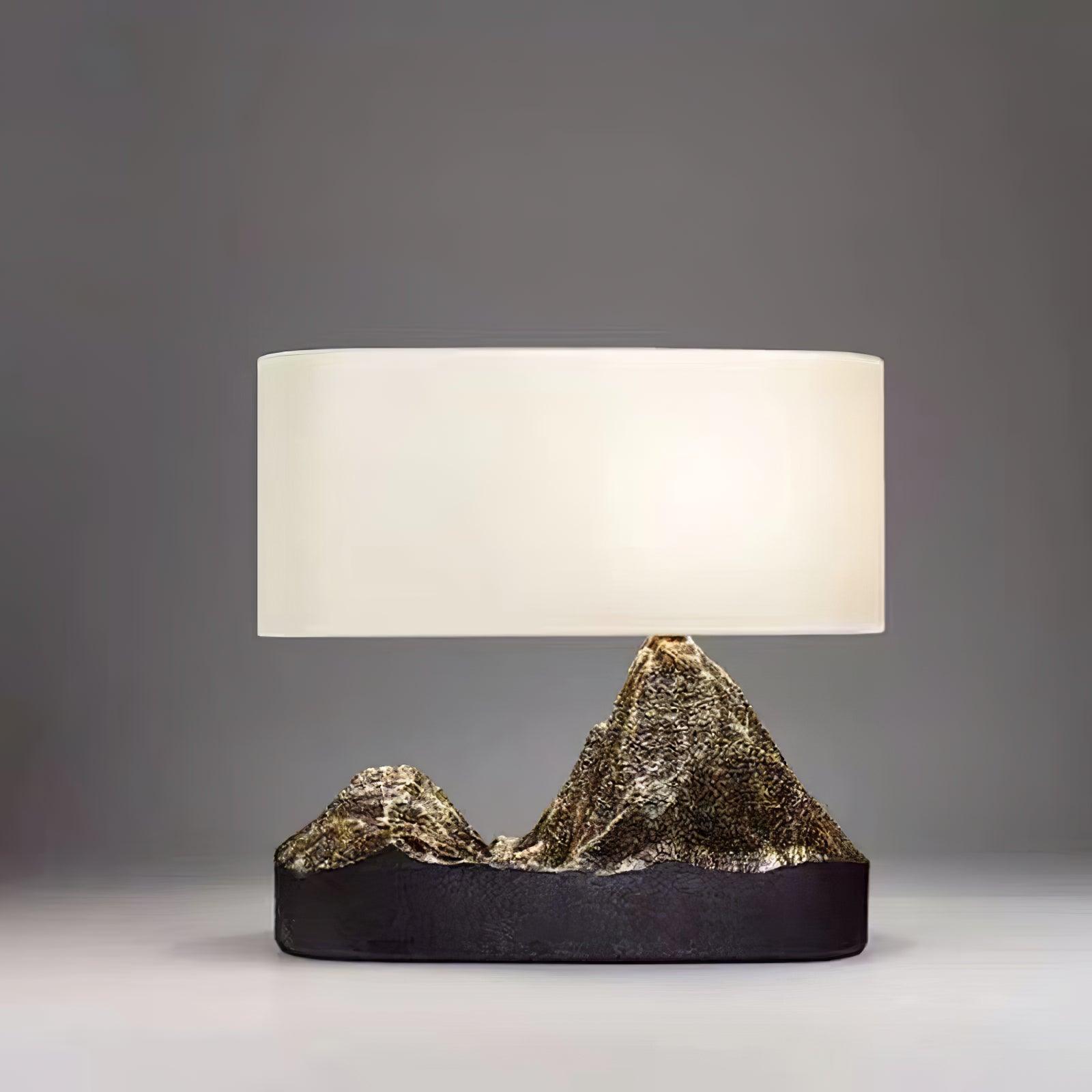 Artistic Landscape Side Table Lamp Resin Base with Fabric Shade Lighting