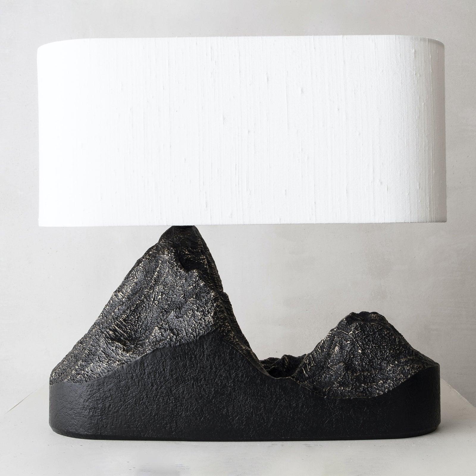 Artistic Landscape Side Table Lamp Resin Base with Fabric Shade Lighting