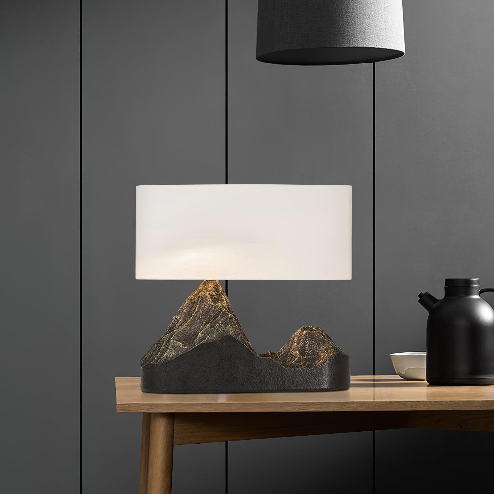 Artistic Landscape Side Table Lamp Resin Base with Fabric Shade Lighting