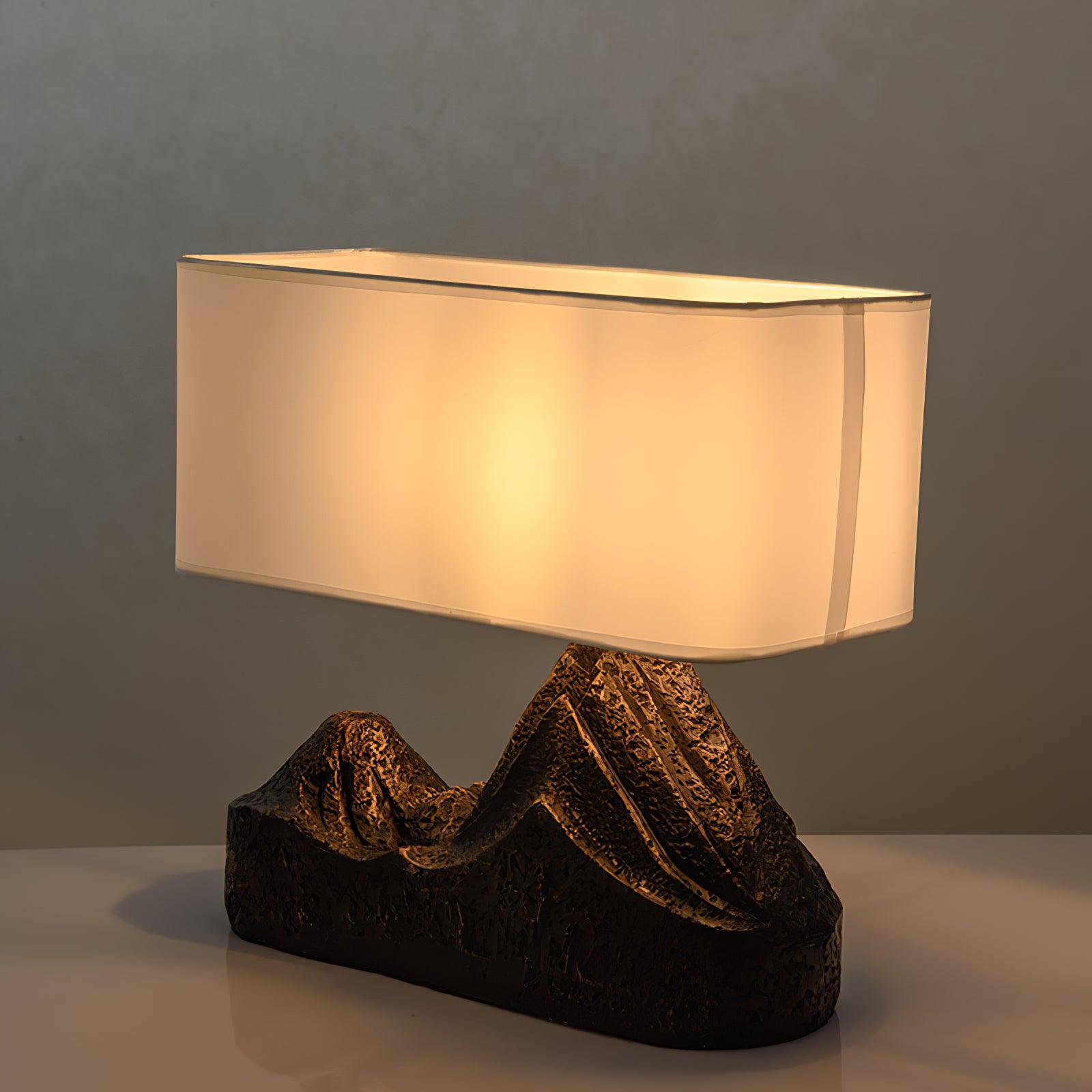 Artistic Landscape Side Table Lamp Resin Base with Fabric Shade Lighting