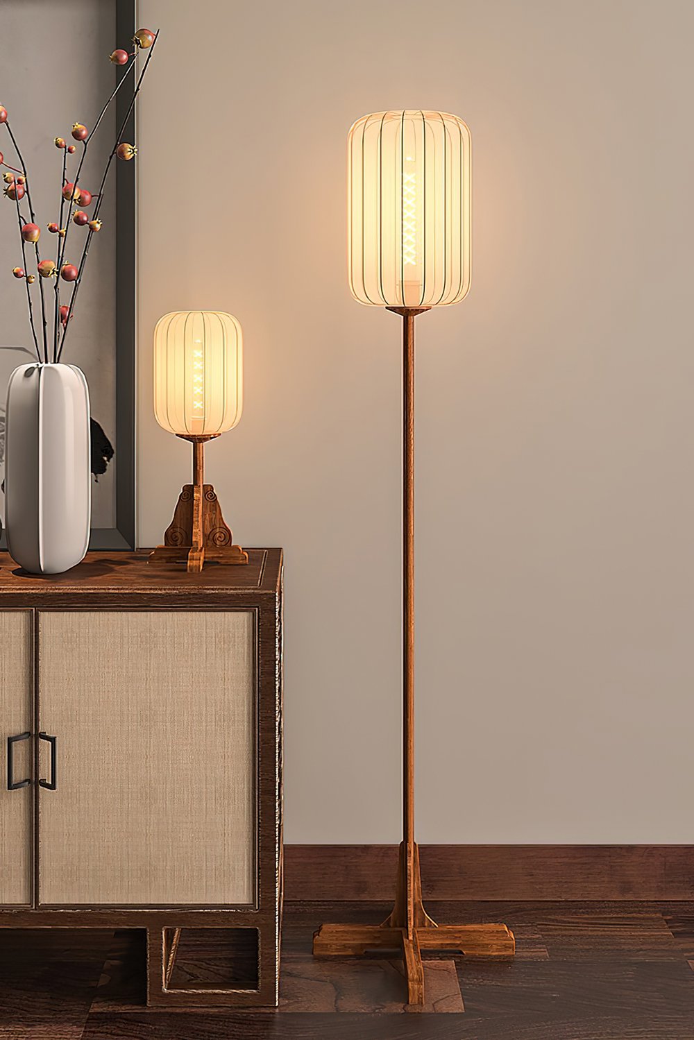 modern-lantern-cloth-art-floor-lamp-with-wooden-base-for-bedroom-lighting