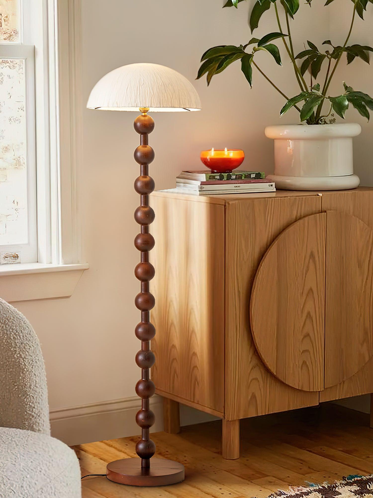 Japanese Rice Paper Standing Floor Lamp with Sculptural Cherry Wood Base and White Shade