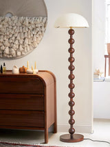 Japanese Rice Paper Standing Floor Lamp with Sculptural Cherry Wood Base and White Shade