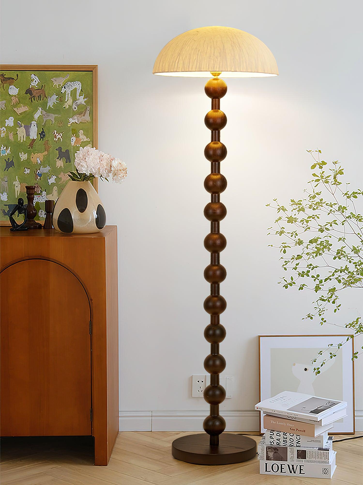 Japanese Rice Paper Standing Floor Lamp with Sculptural Cherry Wood Base and White Shade