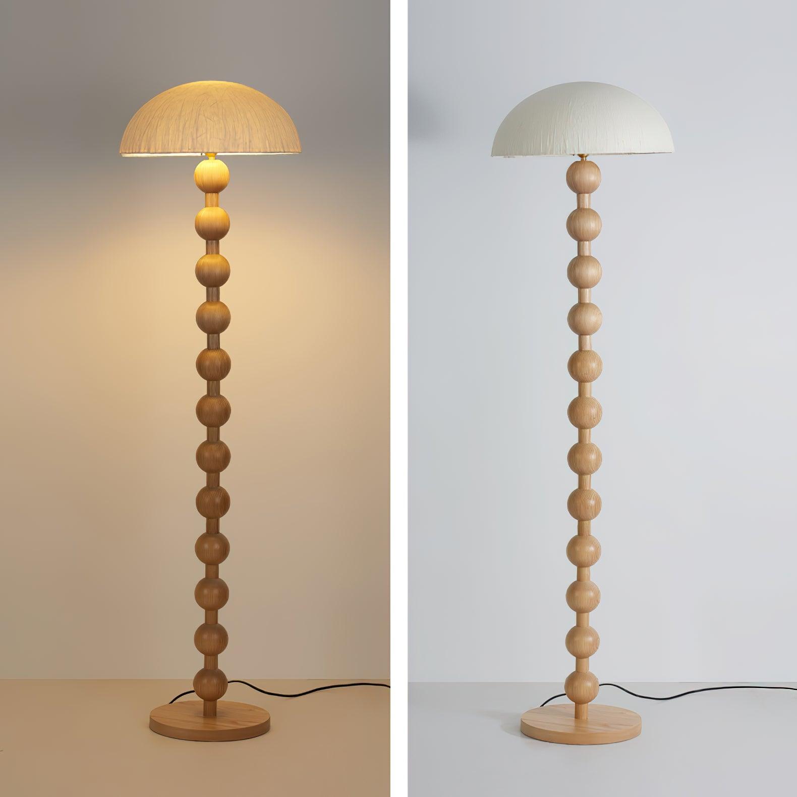 Japanese Rice Paper Standing Floor Lamp with Sculptural Cherry Wood Base and White Shade
