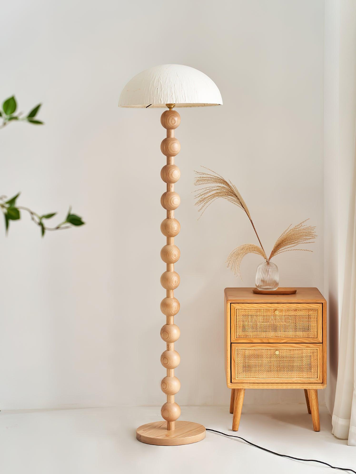 Japanese Rice Paper Standing Floor Lamp with Sculptural Cherry Wood Base and White Shade