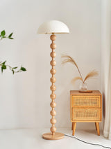 Japanese Rice Paper Standing Floor Lamp with Sculptural Cherry Wood Base and White Shade