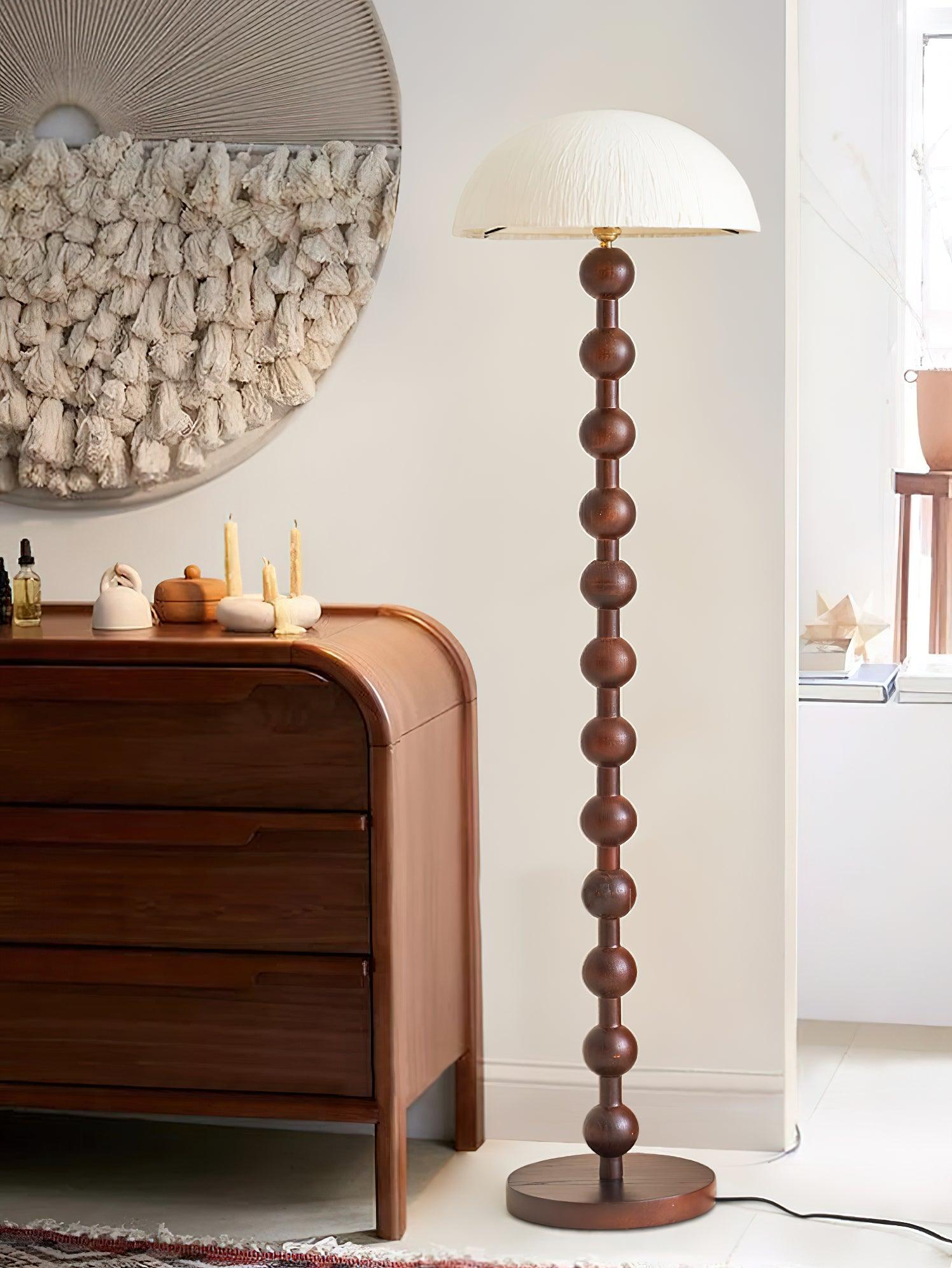 Japanese Rice Paper Standing Floor Lamp with Sculptural Cherry Wood Base and White Shade