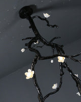 Modern Large Floral Branch Chandelier with Handmade Ceramic Flowers and Black Brass Finish