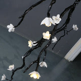 Modern Large Floral Branch Chandelier with Handmade Ceramic Flowers and Black Brass Finish