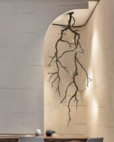 Modern Large Floral Branch Chandelier with Handmade Ceramic Flowers and Black Brass Finish